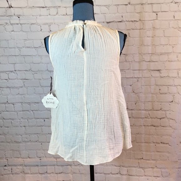 NWT Knox Rose Gauze Cream Top Embellished Neck Sleeveless XS - Picture 3 of 6
